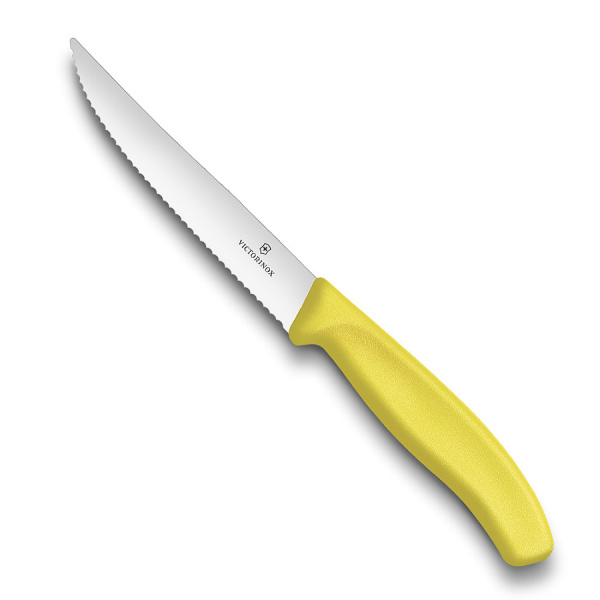 Нож Victorinox для стейков и пиццы, 12 см волнистое, желтый