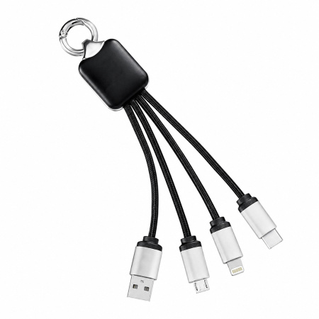 Кабель - брелок Plug с подсветкой гравировки, черный