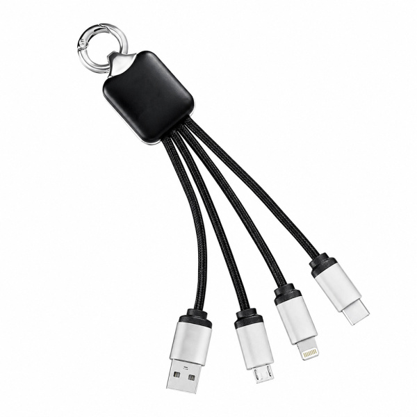 Кабель - брелок Plug с подсветкой гравировки, черный