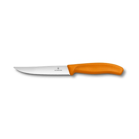 Нож Victorinox для стейков и пиццы, 12 см волнистое, оранжевый