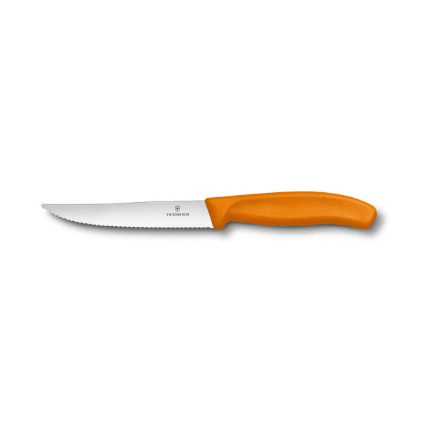 Нож Victorinox для стейков и пиццы, 12 см волнистое, оранжевый