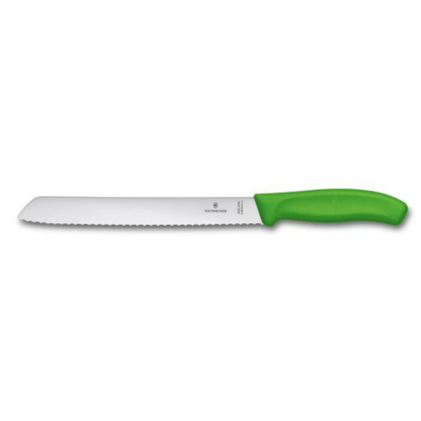 Нож Victorinox для хлеба, лезвие 21 см волнистое, зеленый, в блистере