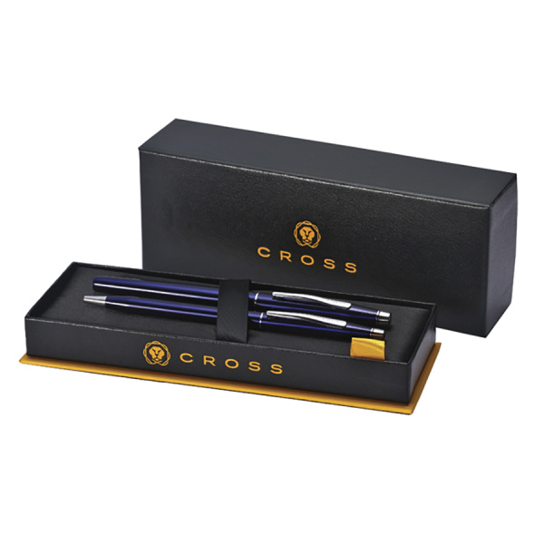 Набор подарочный Cross Classic Century - Translucent Blue Lacquer, шариковая ручка + ручка-роллер
