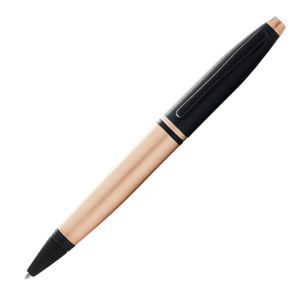 Шариковая ручка Cross Calais - Brushed Rose Gold Plate and Black Lacquer