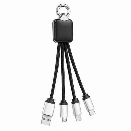 Кабель - брелок Plug с подсветкой гравировки, черный