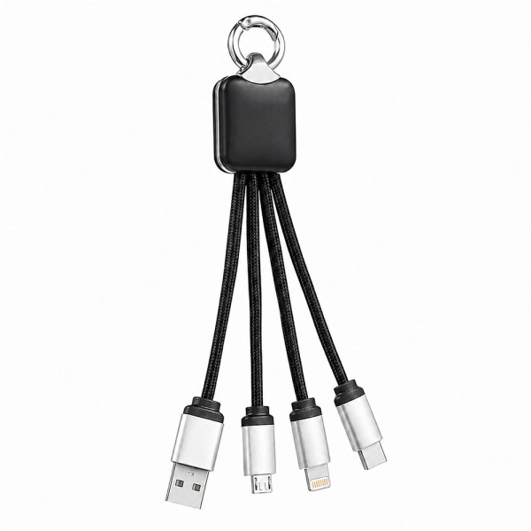 Кабель - брелок Plug с подсветкой гравировки, черный