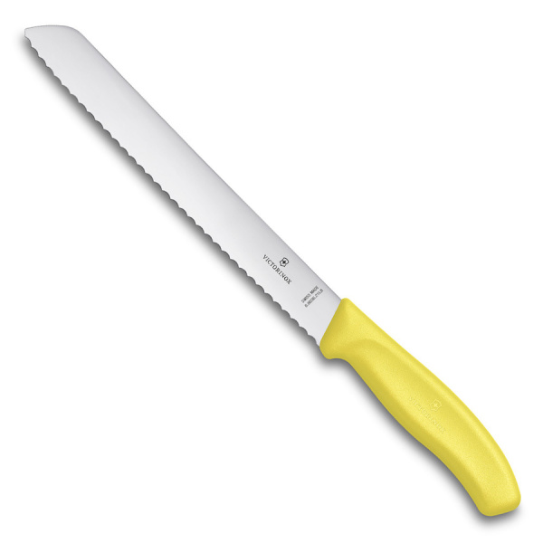 Нож Victorinox для хлеба, лезвие 21 см волнистое, желтый, в блистере
