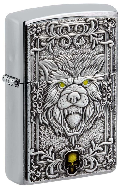 Зажигалка ZIPPO Wolf Emblem с покрытием Brushed Chrome 48690