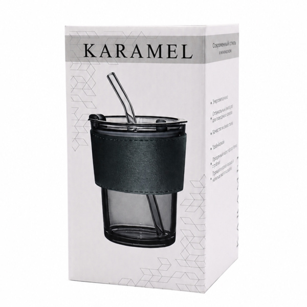 Стакан стеклянный с трубочкой и капхолдером Karamel, зелёный