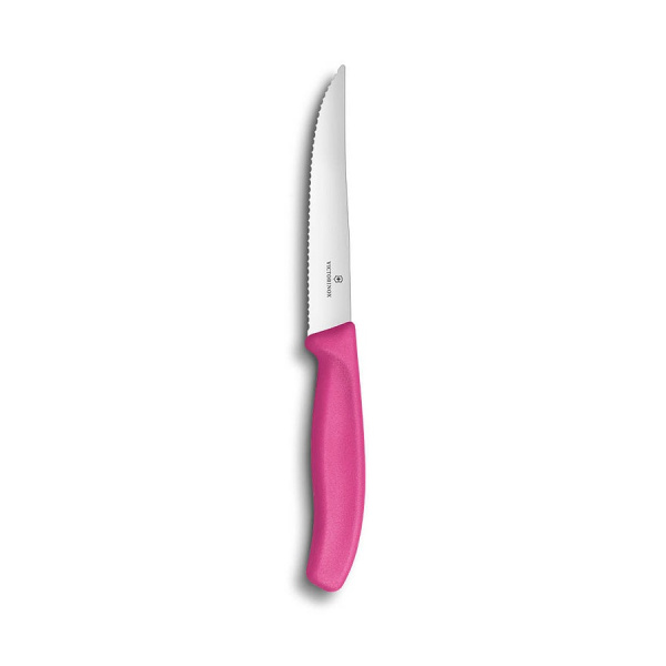 Нож Victorinox для стейков и пиццы, 12 см волнистое, розовый