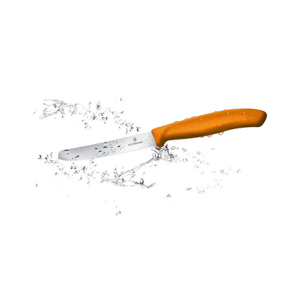 Нож Victorinox для стейков и пиццы, 12 см волнистое, оранжевый