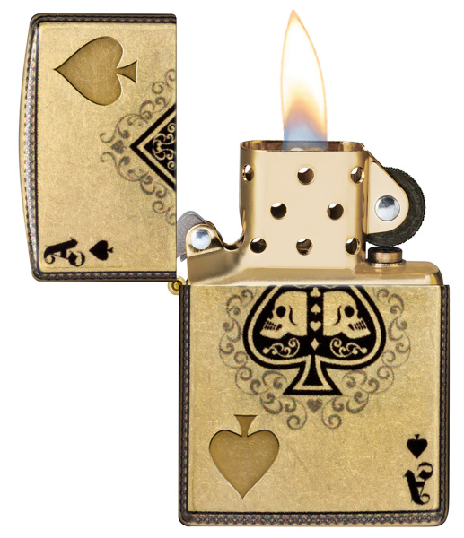 Зажигалка ZIPPO Ace of Skulls Design с покрытием 540 Tumbled Brass 46388