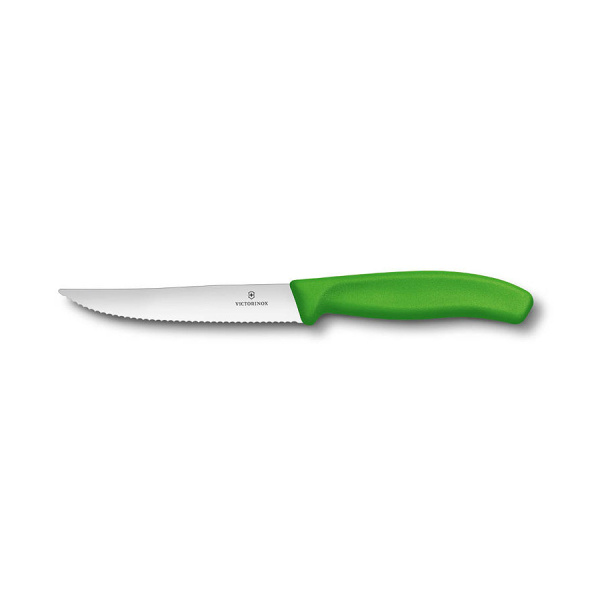 Нож Victorinox для стейков и пиццы, 12 см волнистое, зеленый
