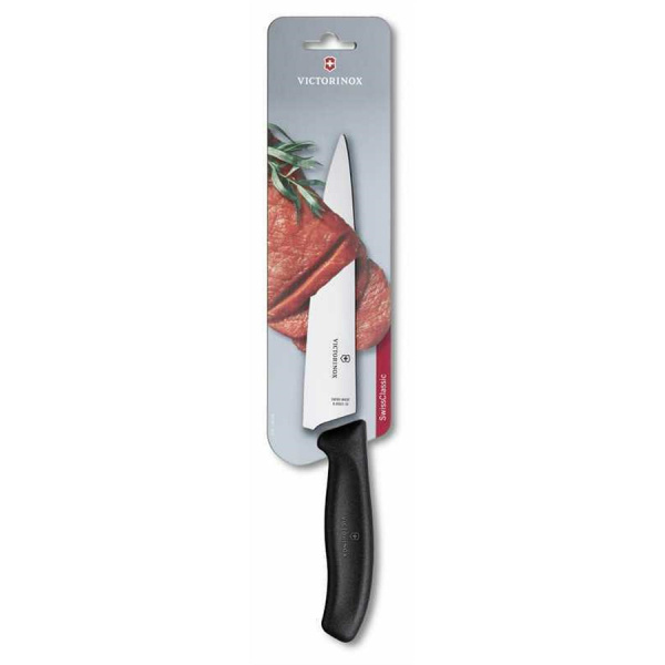 Нож Victorinox разделочный, лезвие 19 см, черный, в картонном блистере