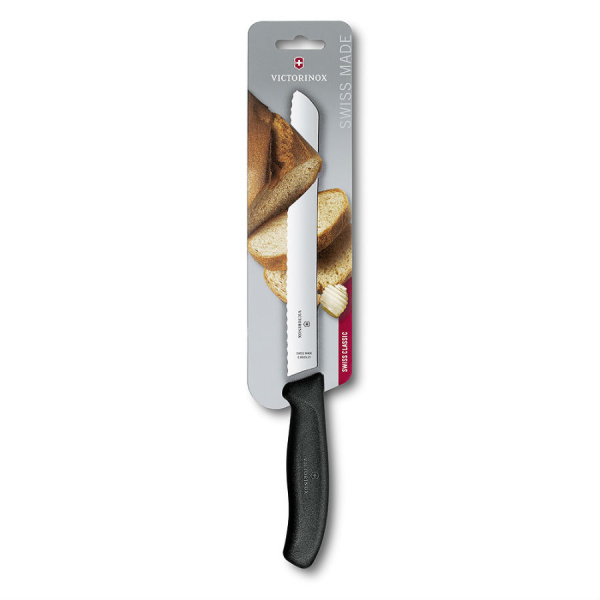 Нож Victorinox для хлеба, лезвие 21 см, черный, в блистере