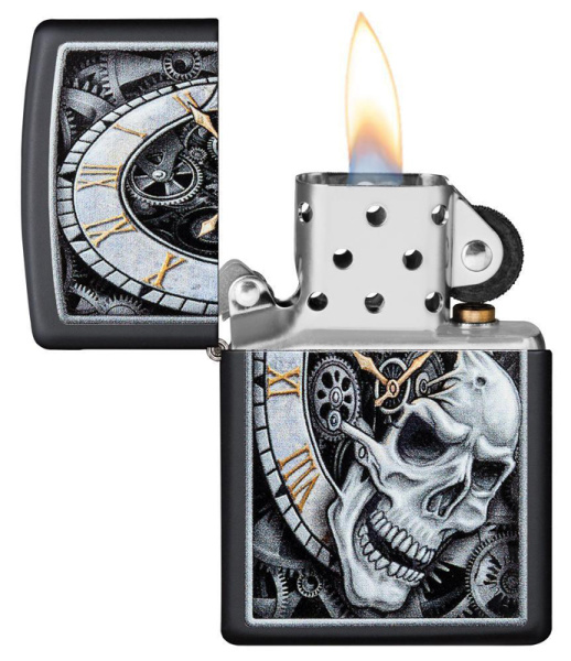 Зажигалка ZIPPO Skull Clock с покрытием Black Matte 29854