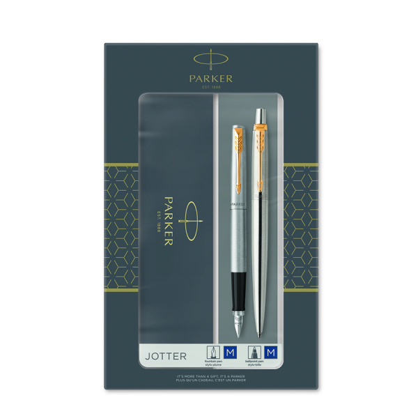 Подарочный набор Parker: Ручка перьевая + ручка шариковая Parker Jotter Core - Stainless Steel GT