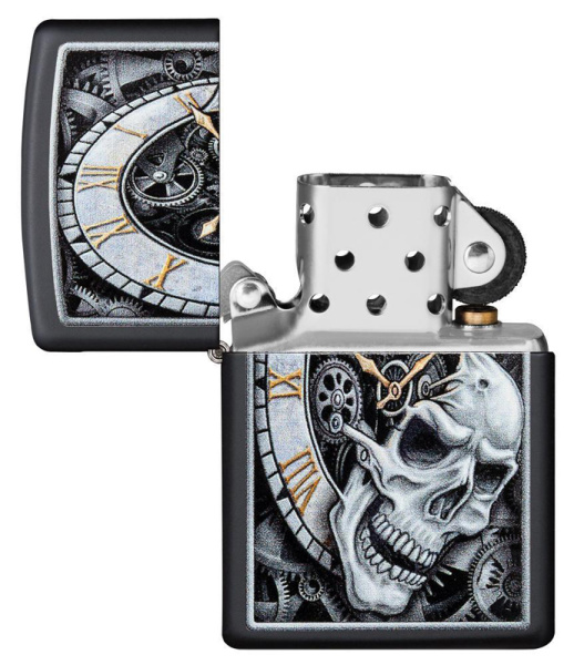Зажигалка ZIPPO Skull Clock с покрытием Black Matte 29854