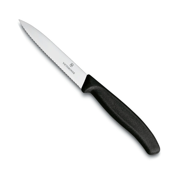 Нож Victorinox для очистки овощей, лезвие 10 см волнистое, черный