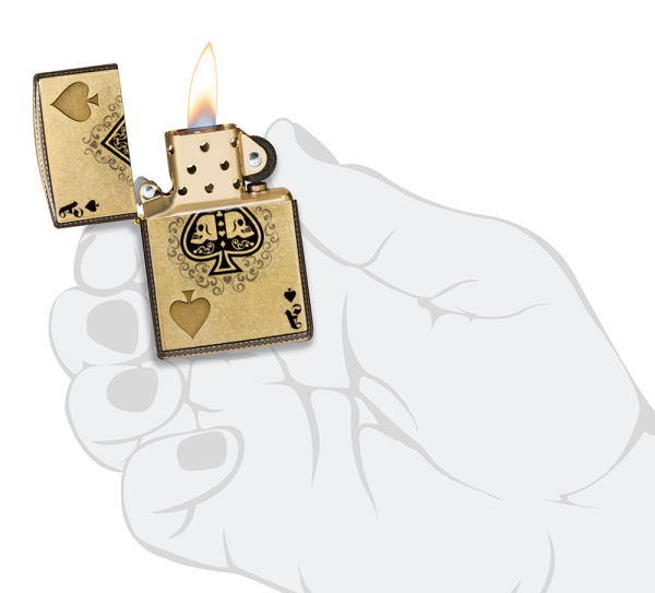 Зажигалка ZIPPO Ace of Skulls Design с покрытием 540 Tumbled Brass 46388