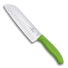 Нож VICTORINOX Santoku, лезвие 17 см рифленое, зеленый, в картонном блистере
