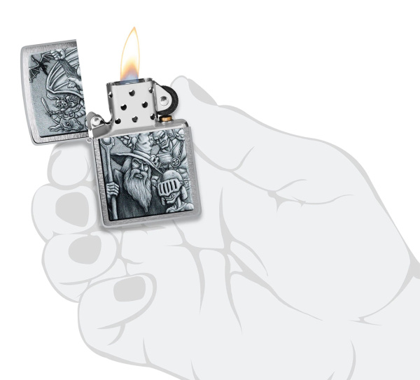 Зажигалка ZIPPO Mystical Beings Design с покрытием Brushed Chrome 46579