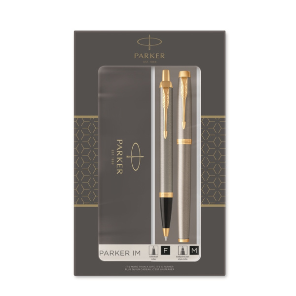 Подарочный набор Parker: Ручка-роллер + ручка шариковая Parker IM Core - Brushed Metal GT