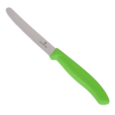 Нож VICTORINOX для томатов и сосисок, лезвие 11 см волнистое, зеленый