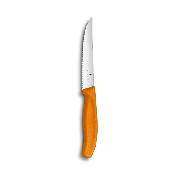 Нож Victorinox для стейков и пиццы, 12 см волнистое, оранжевый