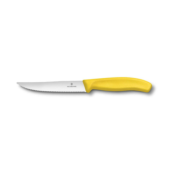 Нож Victorinox для стейков и пиццы, 12 см волнистое, желтый