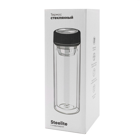 Термос стеклянный с инфьюзером Steelite, чёрный