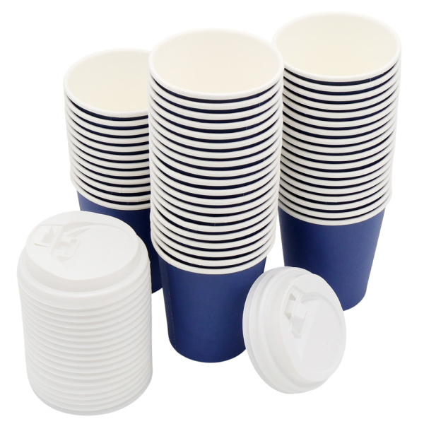 Набор бумажных стаканов с крышкой 8 унций (240 мл), 50 шт