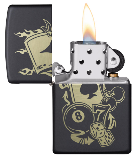 Зажигалка Zippo Gambling Design с покрытием Black Matte