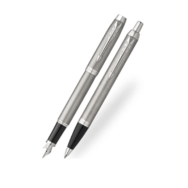 Набор Parker "IM Duo": шар. ручка IM Stainless Steel CT, синяя, 1,0мм + перьевая ручка IM Stainless Steel CT