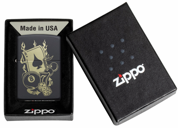 Зажигалка Zippo Gambling Design с покрытием Black Matte